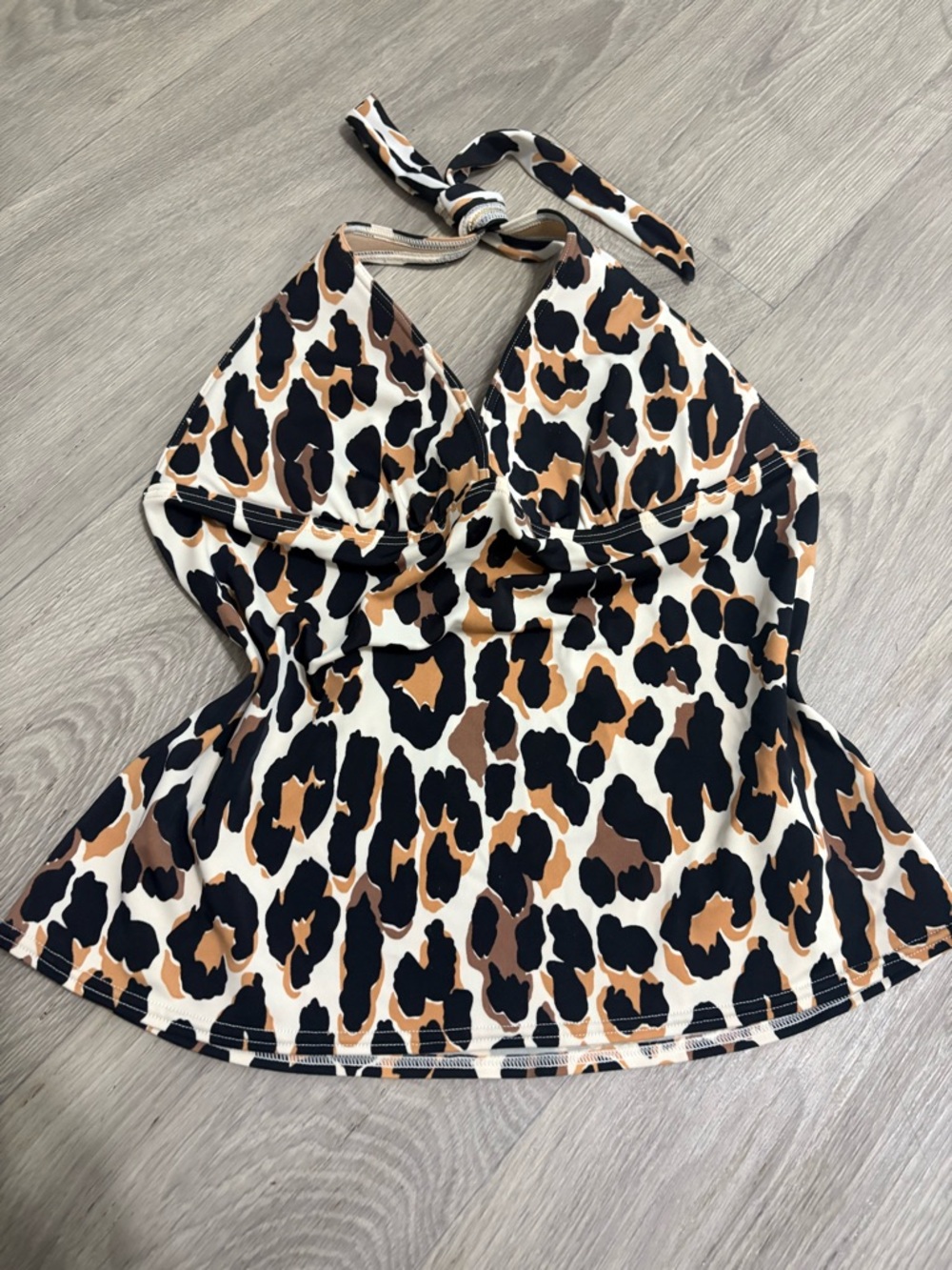 Leopard Print Halter Tankini Top - Black, Brown, Cream